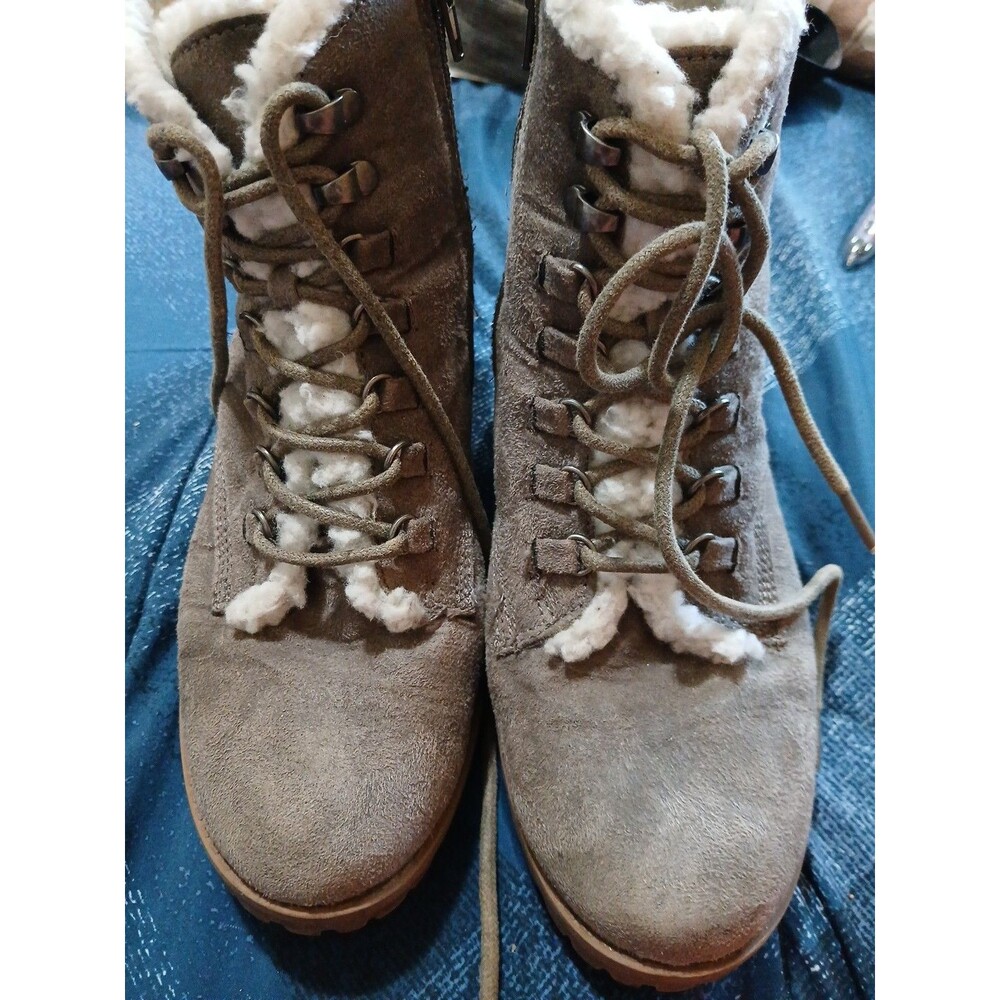 Maurices Ciara Sherpa Line Heel Dark Taupe Winter Hiking Boots Shoes~8